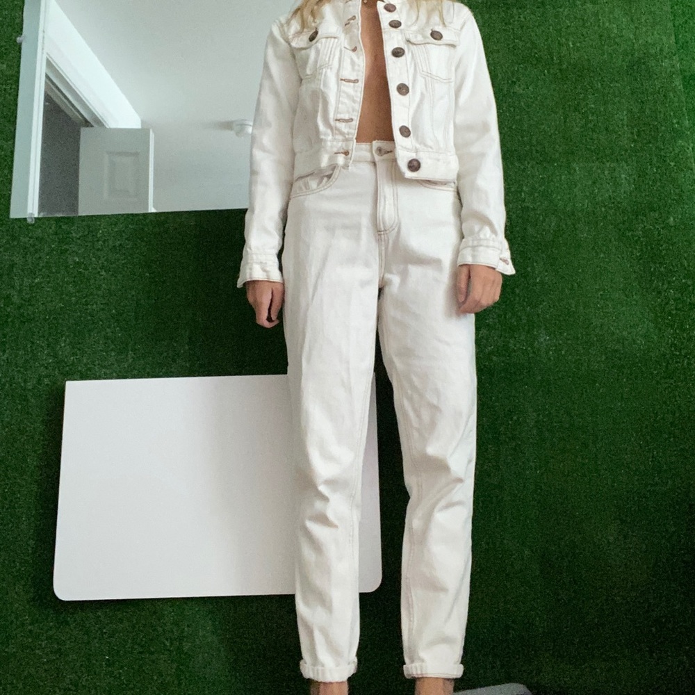 Two Piece Off White Denim Set